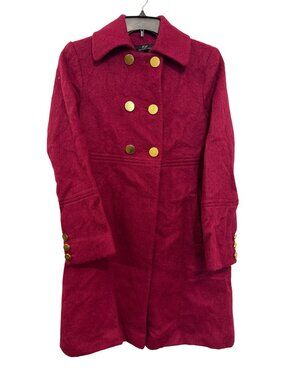 L.L. Collezioni Italia Womens Red Wool Blend Military Style Coat Size 8